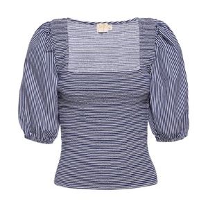 Samira Striped Puff Sleeve Ruched Top
